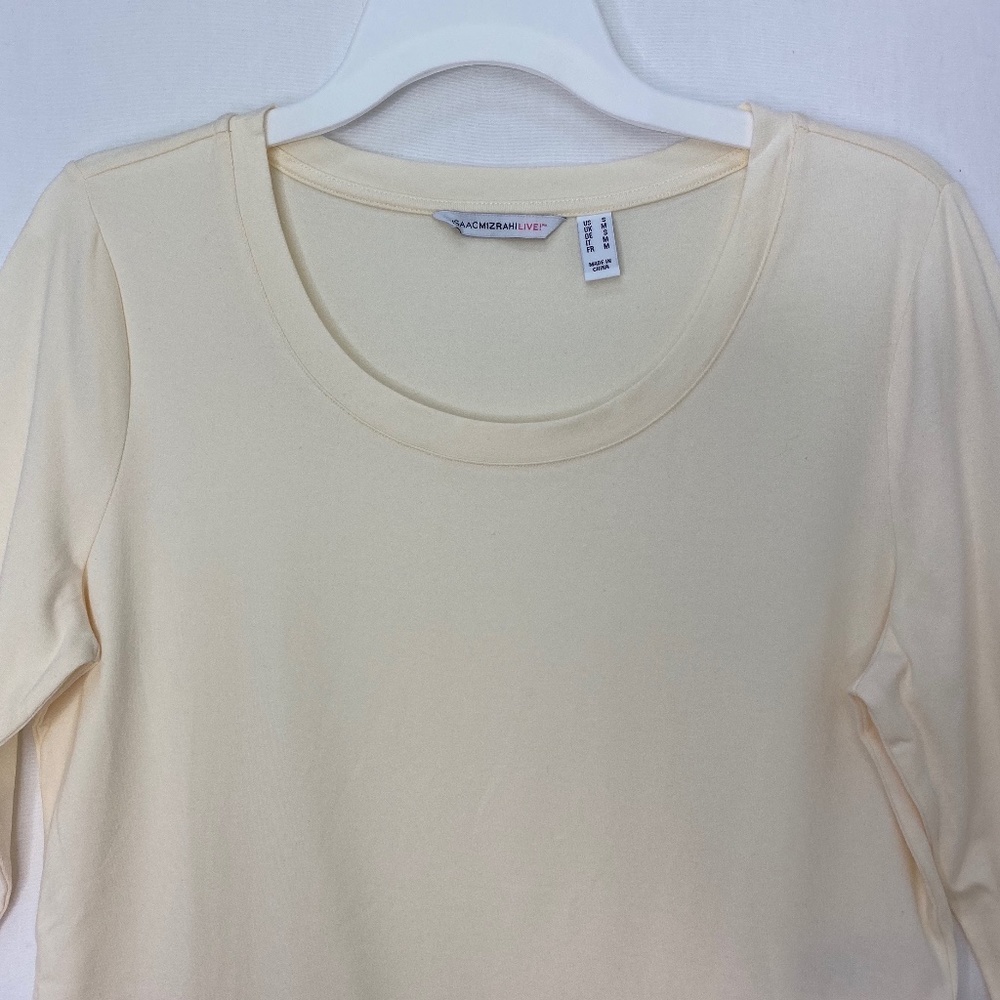 Isaac Mizrahi Knit Peplum Top w/Tulip Hem Cream S - Picture 4 of 8